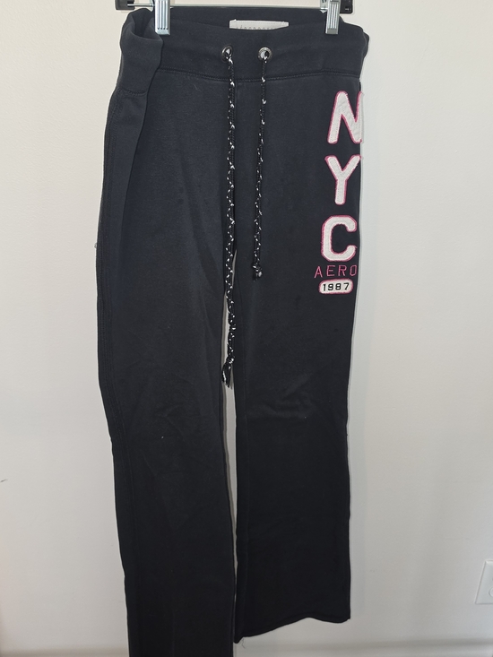 Aeropostale Pants - Aeropostale Black Track Pants with Pink NYC Logo